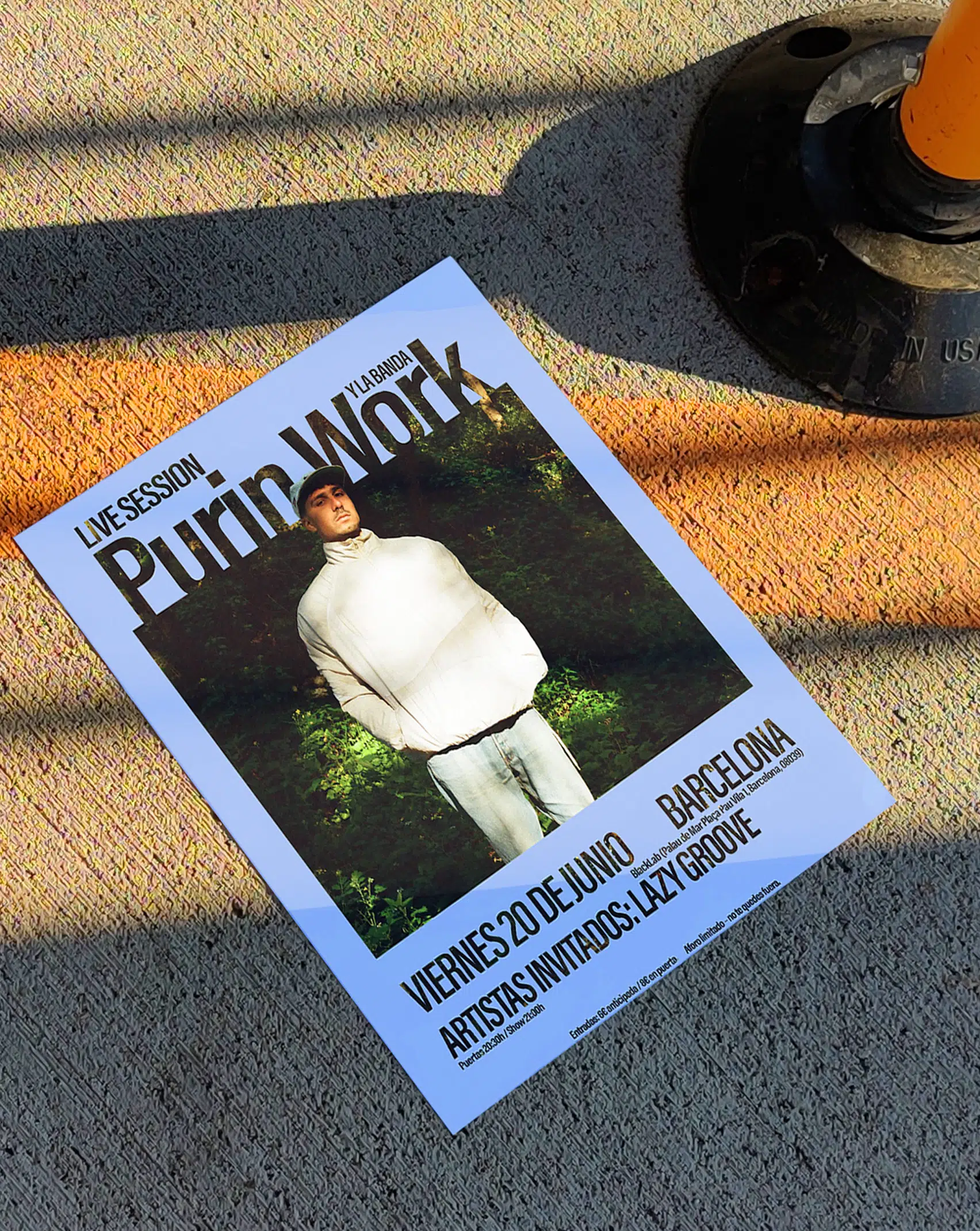 Cartel de concierto Purin Work con diseño gráfico experimental y estética musical